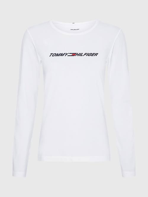 Tommy Hilfiger Spor Performance Graphic Long Sleeve Tişört Kadın Beyaz | TH230NPJ