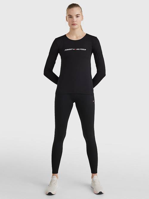 Tommy Hilfiger Spor Performance Graphic Long Sleeve Tişört Kadın Siyah | TH524TLV