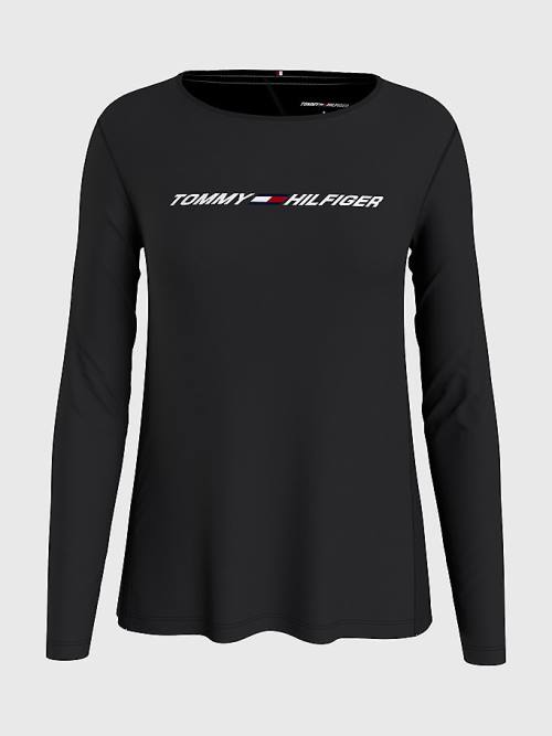 Tommy Hilfiger Spor Performance Graphic Long Sleeve Tişört Kadın Siyah | TH524TLV