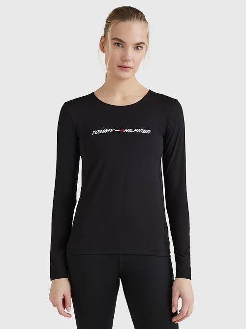 Tommy Hilfiger Spor Performance Graphic Long Sleeve Tişört Kadın Siyah | TH524TLV