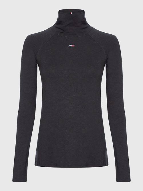 Tommy Hilfiger Spor Performance Merino Long Sleeve Tişört Kadın Siyah | TH650XMF