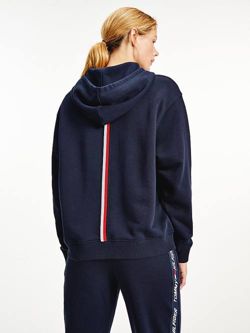 Tommy Hilfiger Spor Signature Tape Relaxed Fit Kapüşonlu Sweatshirt Kadın Mavi | TH650TCM