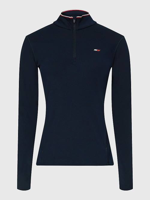 Tommy Hilfiger Spor Slim Fit Half-Zip Top Tişört Kadın Mavi | TH294DMH