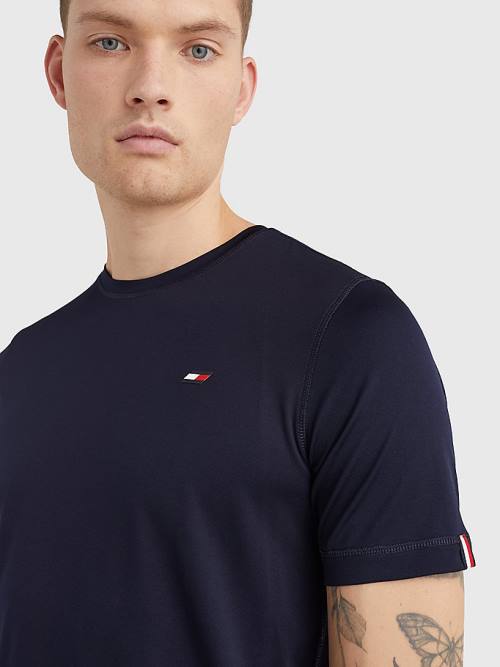 Tommy Hilfiger Spor Slim Fit Logo Antrenman Tişört Erkek Mavi | TH593LYH