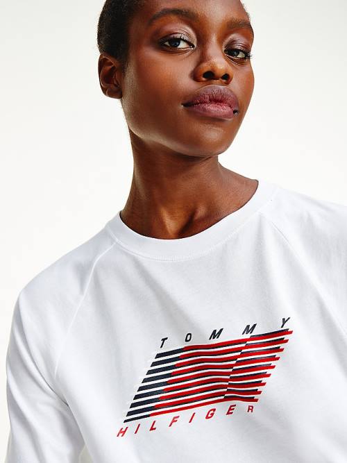 Tommy Hilfiger Spor TH Cool Organic Pamuklu Tişört Kadın Beyaz | TH361NHU