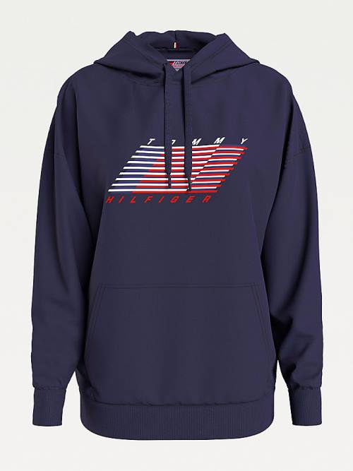 Tommy Hilfiger Spor TH Cool Relaxed Flag Kapüşonlu Sweatshirt Kadın Mavi | TH913LHK