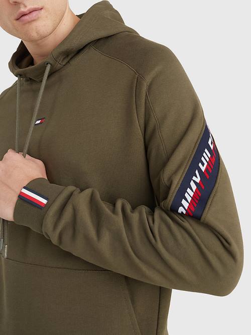 Tommy Hilfiger Spor TH Cool Tape Kapüşonlu Sweatshirt Erkek Haki | TH948WPJ