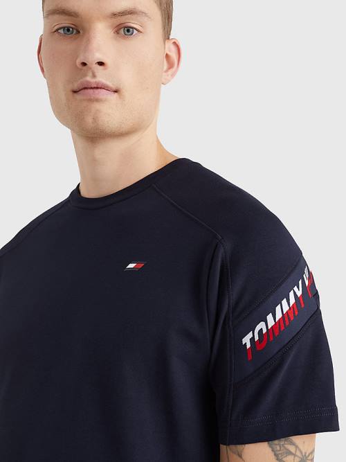 Tommy Hilfiger Spor TH Cool Tape Tişört Erkek Mavi | TH631MWE