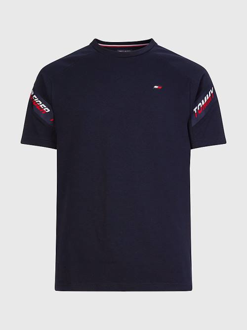 Tommy Hilfiger Spor TH Cool Tape Tişört Erkek Mavi | TH631MWE