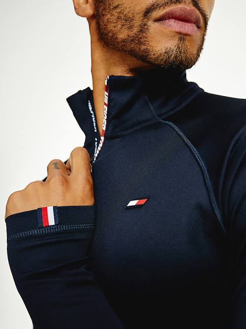 Tommy Hilfiger Spor Tape Half-Zip Long Sleeve Tişört Erkek Mavi | TH718FHS