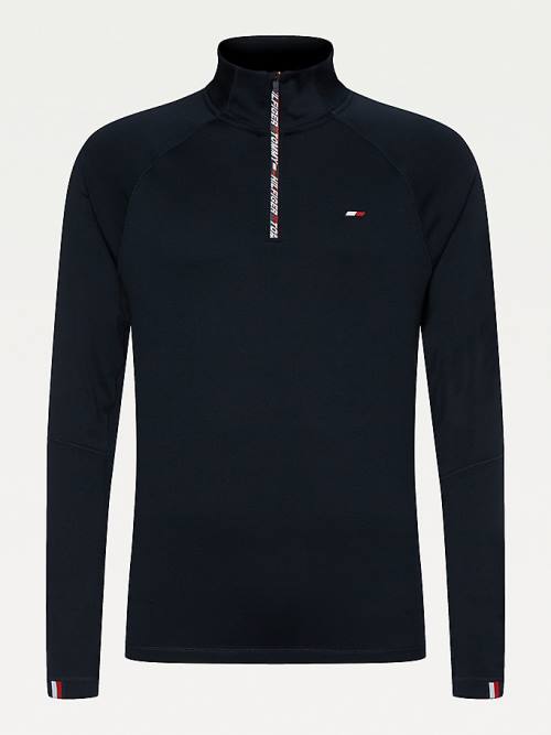 Tommy Hilfiger Spor Tape Half-Zip Long Sleeve Tişört Erkek Mavi | TH718FHS