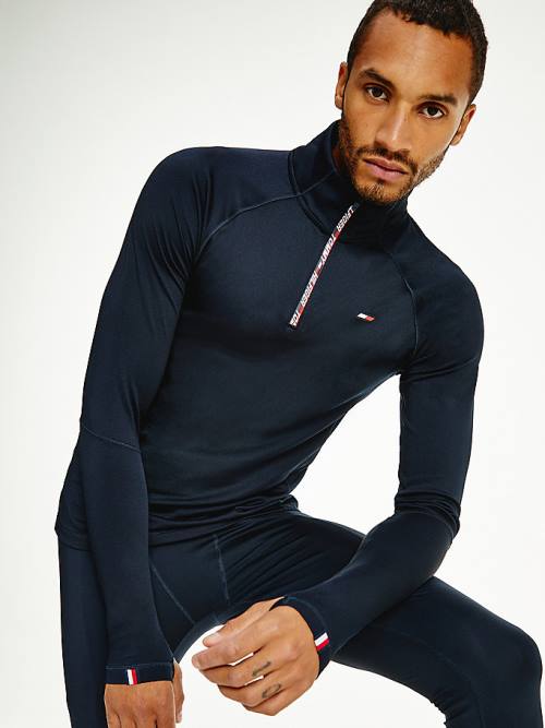 Tommy Hilfiger Spor Tape Half-Zip Long Sleeve Tişört Erkek Mavi | TH718FHS