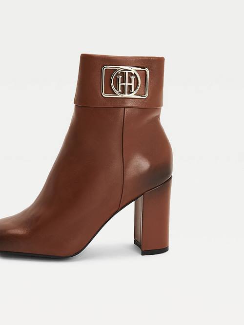 Tommy Hilfiger Square Burunlu Deri Ankle Bot Kadın Kahverengi | TH146TNX