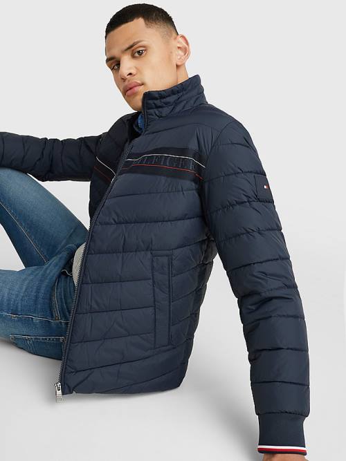 Tommy Hilfiger Stand-Up Collar Tape Puffer Ceket Erkek Mavi | TH164AWS