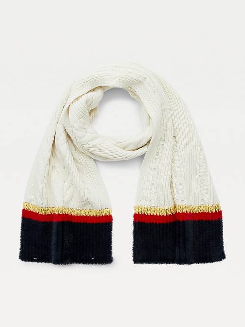 Tommy Hilfiger Statement Cable Knit Stripe Fular Kadın Mavi | TH431LZD