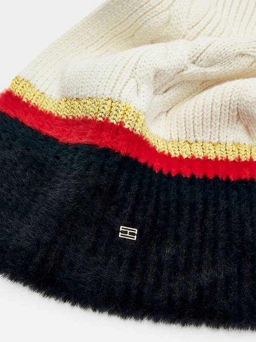 Tommy Hilfiger Statement Cable Knit Stripe Fular Kadın Mavi | TH431LZD