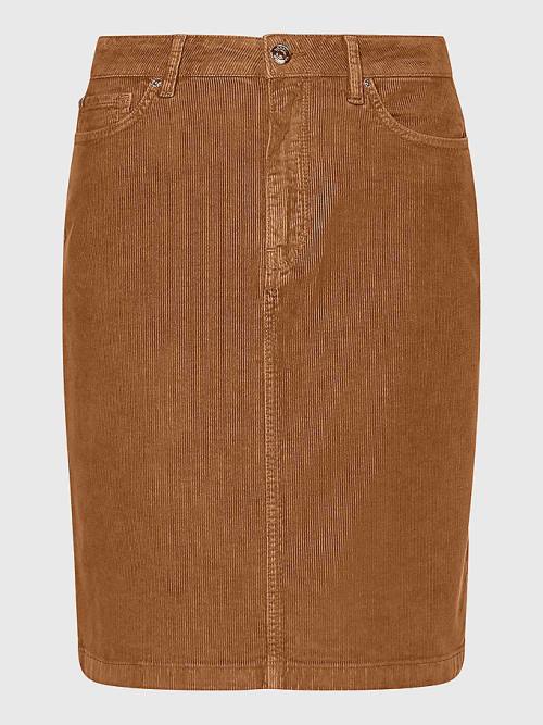 Tommy Hilfiger Straight High Rise Corduroy Etek Kadın Kahverengi | TH870ZIG