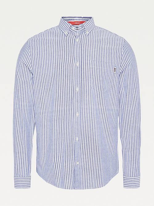 Tommy Hilfiger Stretch Organic Oxford Pamuklu Stripe Gömlek Erkek Mavi | TH957VUX