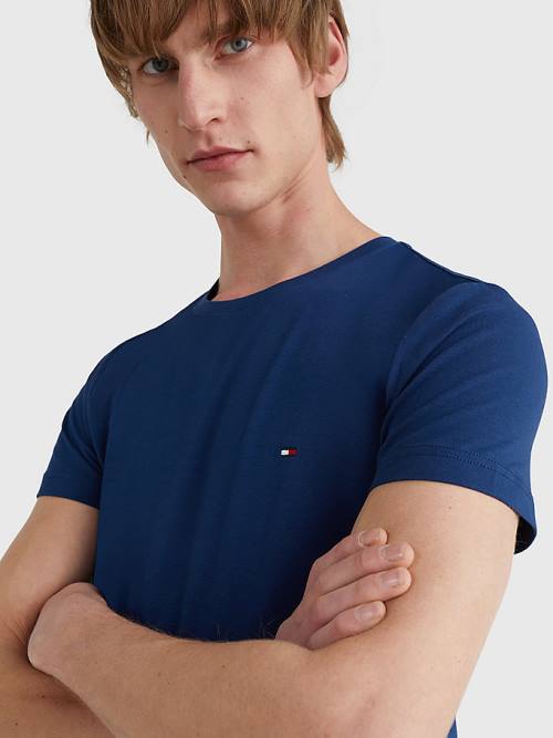 Tommy Hilfiger Stretch Organic Pamuklu Slim Fit Tişört Erkek Mavi | TH108WIV