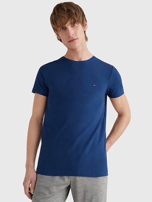 Tommy Hilfiger Stretch Organic Pamuklu Slim Fit Tişört Erkek Mavi | TH108WIV