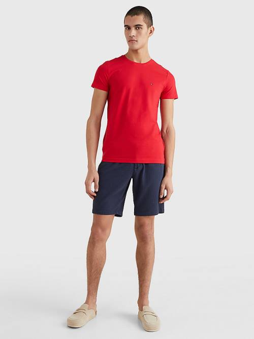 Tommy Hilfiger Stretch Organic Pamuklu Slim Fit Tişört Erkek Kırmızı | TH138OBJ