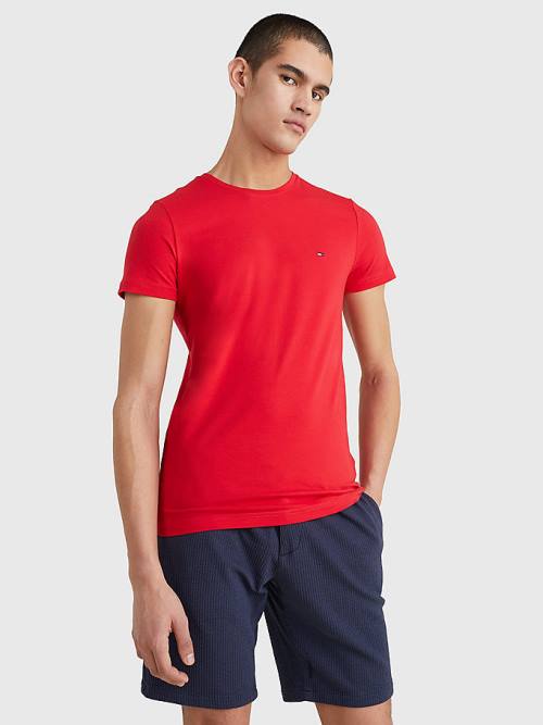 Tommy Hilfiger Stretch Organic Pamuklu Slim Fit Tişört Erkek Kırmızı | TH138OBJ