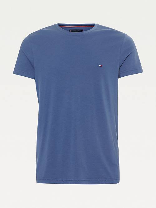 Tommy Hilfiger Stretch Organic Pamuklu Slim Fit Tişört Erkek Mavi | TH627WGP