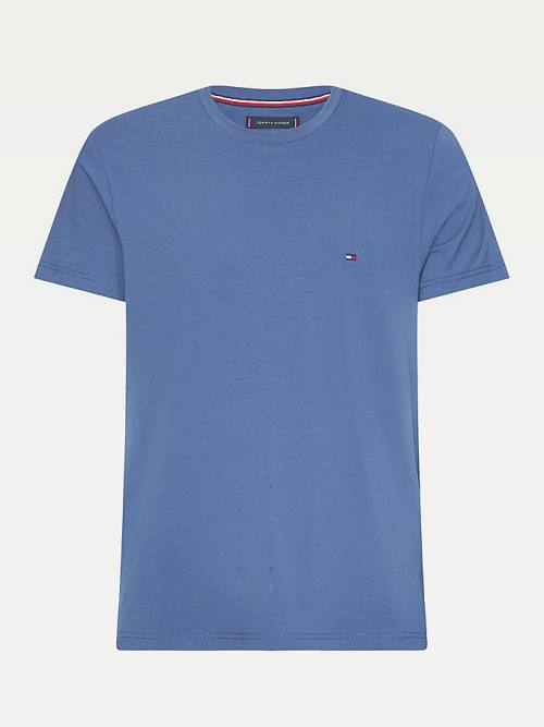 Tommy Hilfiger Stretch Organic Pamuklu Slim Fit Tişört Erkek Mavi | TH627WGP