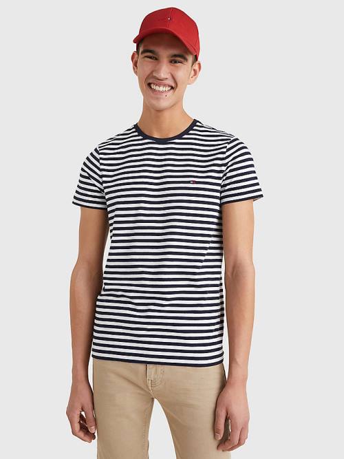 Tommy Hilfiger Stretch Organic Pamuklu Slim Fit Tişört Erkek Mavi | TH728RCB