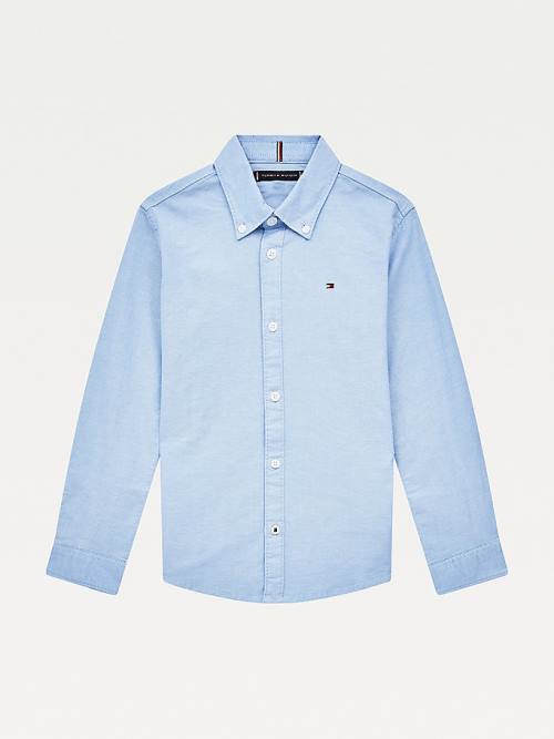 Tommy Hilfiger Stretch Oxford Pamuklu Shirt Tişört Kiz Çocuk Mavi | TH654YJQ