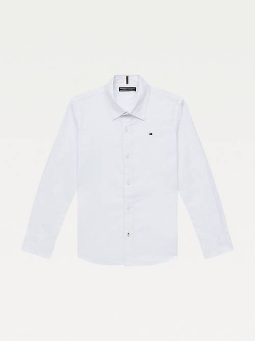 Tommy Hilfiger Stretch Pamuklu Poplin Shirt Tişört Kiz Çocuk Beyaz | TH486FXB