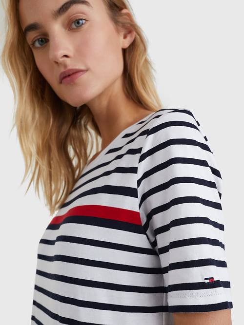 Tommy Hilfiger Stripe Crew Neck Elbise Kadın Beyaz | TH813XMN