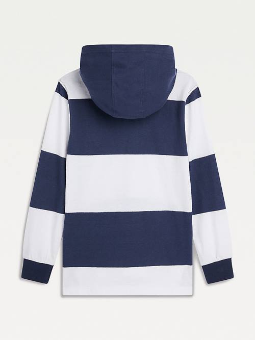 Tommy Hilfiger Stripe Kukuletalı Long-Sleeve Polo Tişört Erkek Çocuk Mavi | TH791RFD