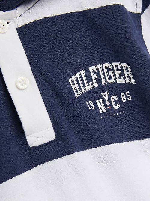 Tommy Hilfiger Stripe Kukuletalı Long-Sleeve Polo Tişört Erkek Çocuk Mavi | TH791RFD