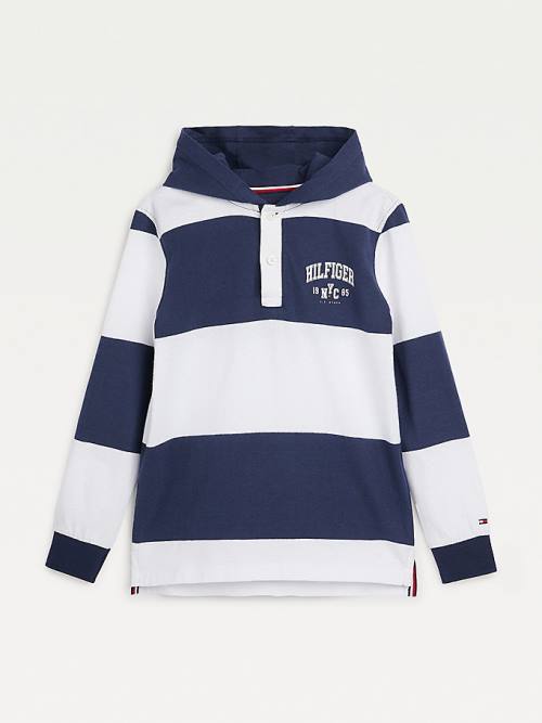 Tommy Hilfiger Stripe Kukuletalı Long-Sleeve Polo Tişört Erkek Çocuk Mavi | TH791RFD