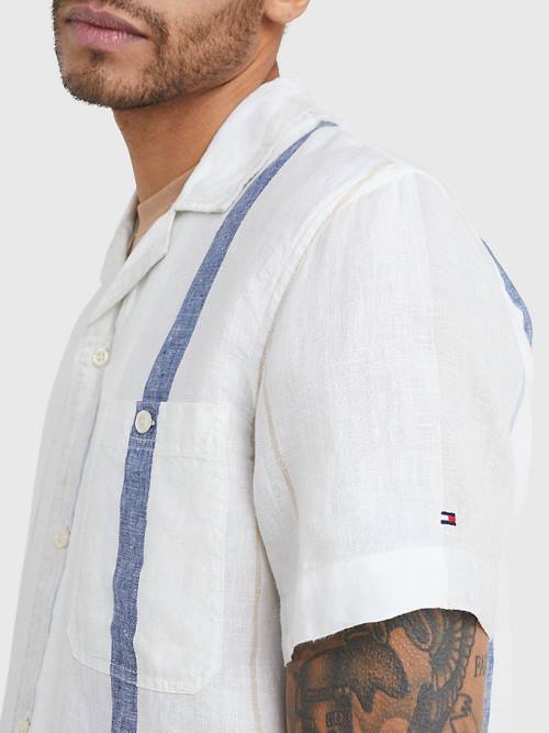 Tommy Hilfiger Stripe Kısa Sleeve Linen Gömlek Erkek Bej Rengi | TH215DYT