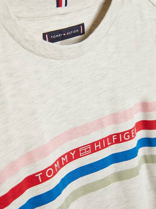 Tommy Hilfiger Stripe Logo Tişört Erkek Çocuk Beyaz | TH350ETH