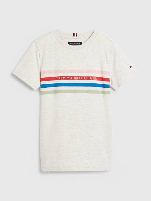 Tommy Hilfiger Stripe Logo Tişört Erkek Çocuk Beyaz | TH350ETH