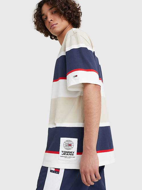 Tommy Hilfiger Stripe Organic Pamuklu Tişört Erkek Bej Rengi | TH072JQC