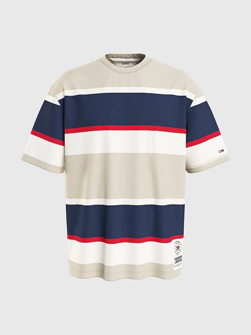 Tommy Hilfiger Stripe Organic Pamuklu Tişört Erkek Bej Rengi | TH072JQC