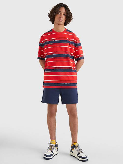 Tommy Hilfiger Stripe Organic Pamuklu Tişört Erkek Mavi | TH218XQE