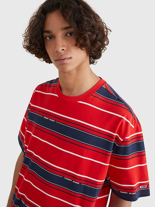 Tommy Hilfiger Stripe Organic Pamuklu Tişört Erkek Mavi | TH218XQE