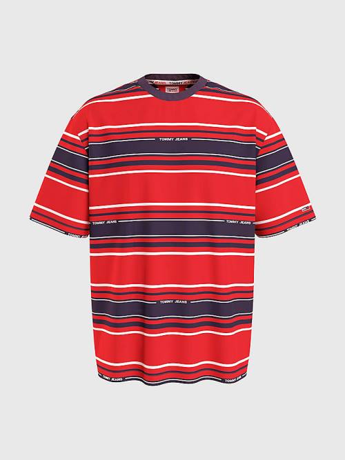 Tommy Hilfiger Stripe Organic Pamuklu Tişört Erkek Mavi | TH218XQE