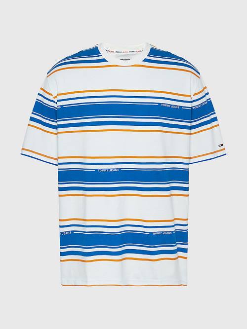 Tommy Hilfiger Stripe Organic Pamuklu Tişört Erkek Beyaz | TH269WLE