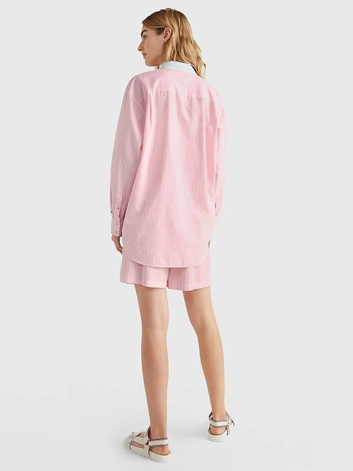 Tommy Hilfiger Stripe Oversized Gömlek Kadın Pembe | TH860OLP