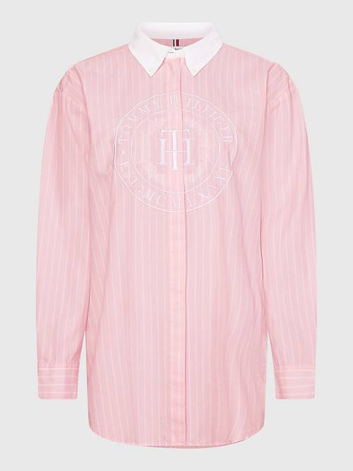 Tommy Hilfiger Stripe Oversized Gömlek Kadın Pembe | TH860OLP