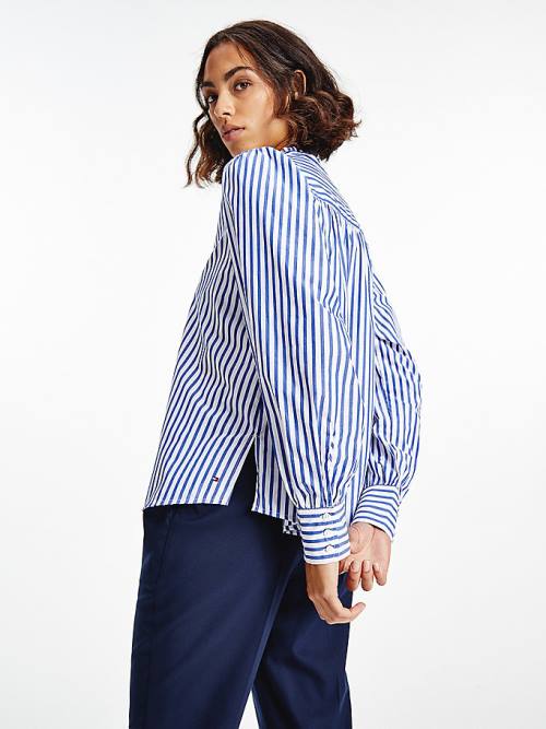 Tommy Hilfiger Stripe Relaxed Fit Frill Bluz Kadın Mavi | TH738AMI