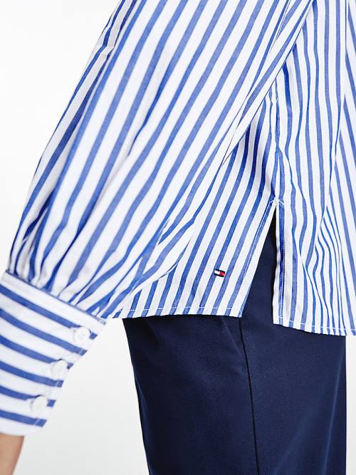 Tommy Hilfiger Stripe Relaxed Fit Frill Bluz Kadın Mavi | TH738AMI