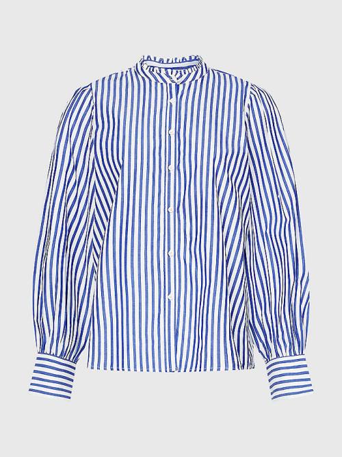 Tommy Hilfiger Stripe Relaxed Fit Frill Bluz Kadın Mavi | TH738AMI