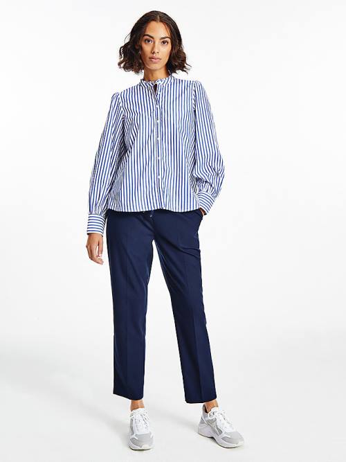 Tommy Hilfiger Stripe Relaxed Fit Frill Bluz Kadın Mavi | TH738AMI